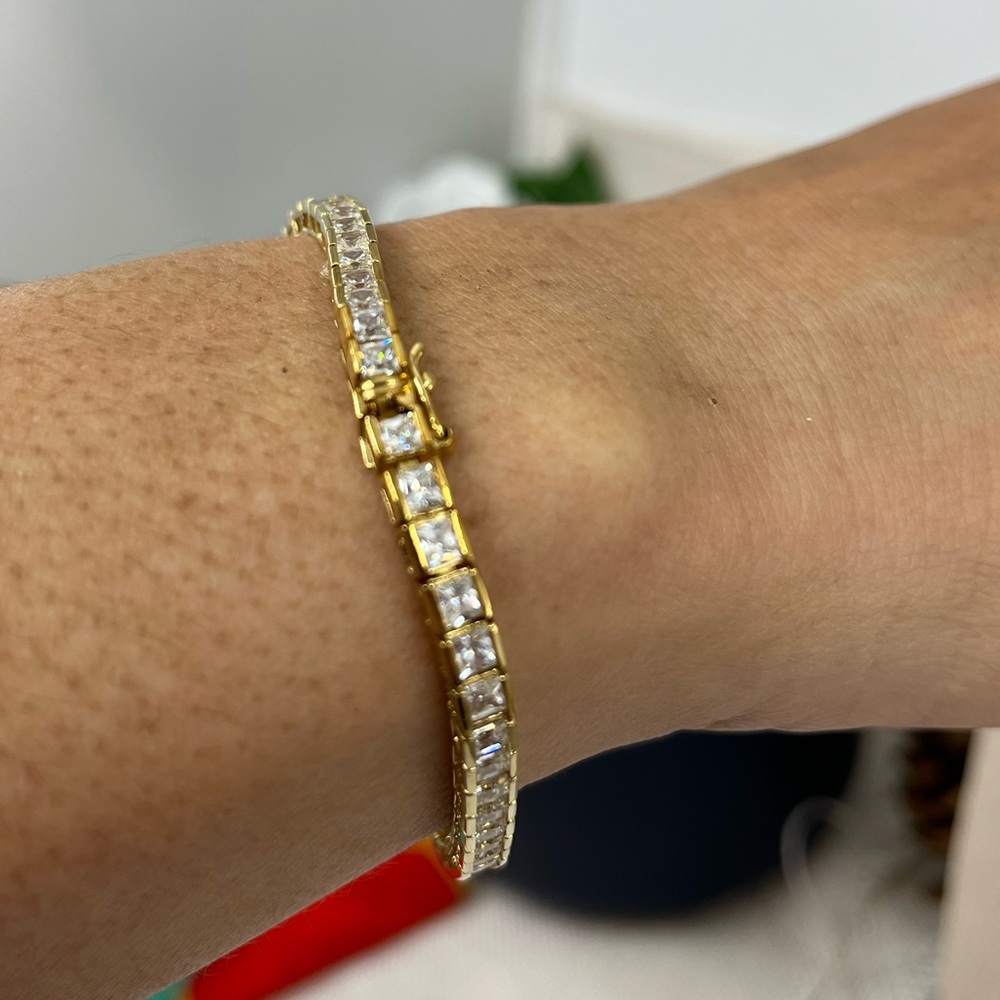 Vintage 90s Vermeil Gold Over Sterling Silver CZ Tennis Bracelet 7.25" Estate - Picture 6 of 17